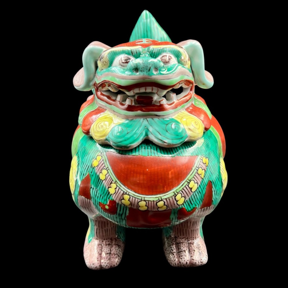 Chinese Famille Verte Foo Dog Censer Incense Burner Wang 王 King Symbol